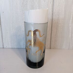 Aries Zodiac Glass Tumbler Gold Highball 5 1/2" Astrological Sign The Ram EUC